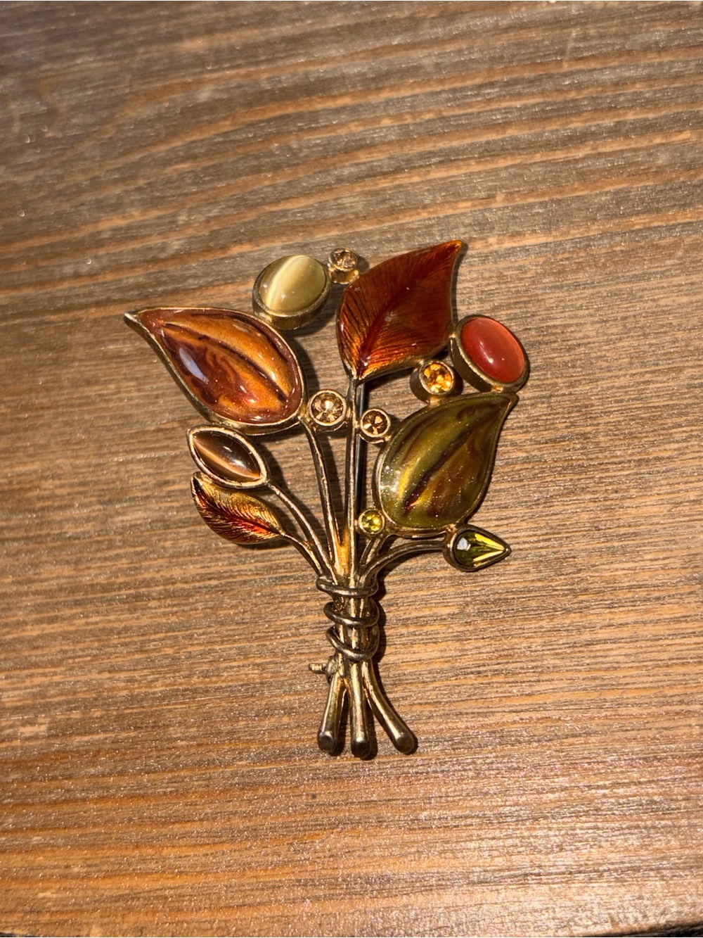 Gold-Tone Autumn Leaf Bouquet Brooch - Jennifer Moore